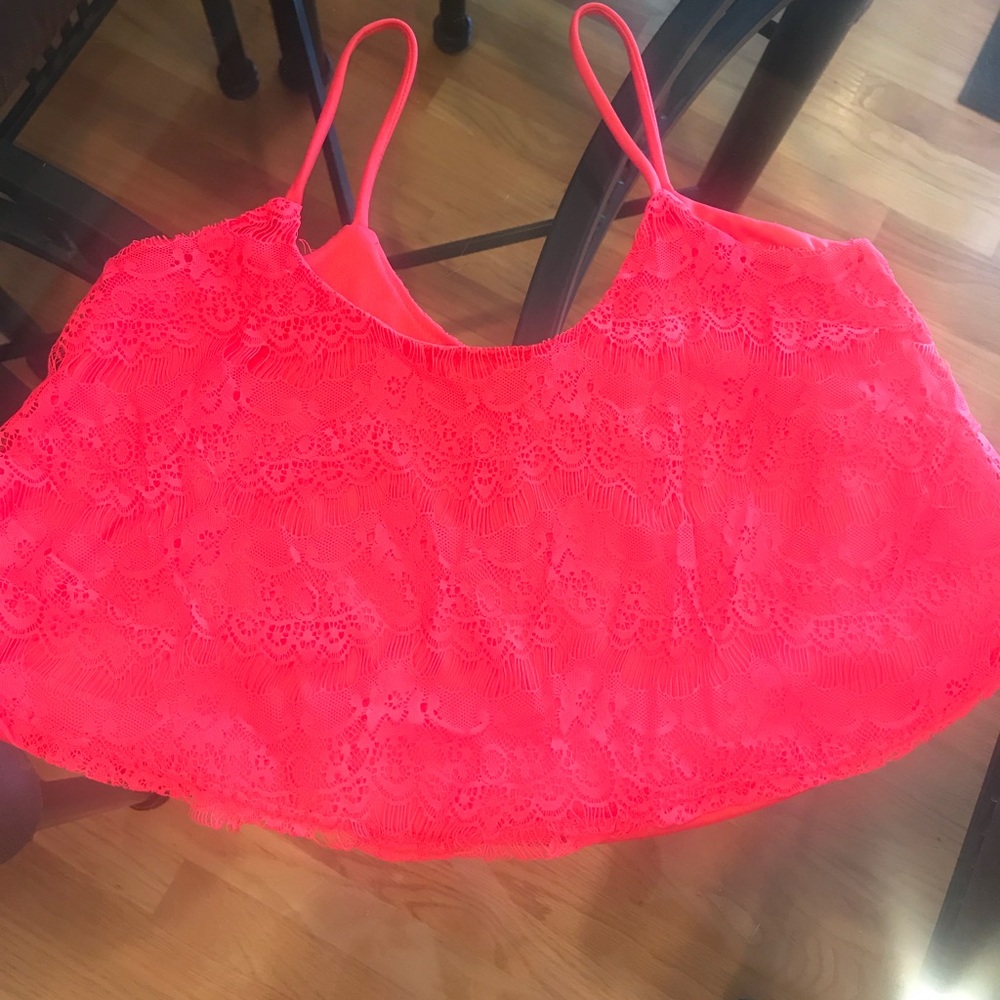 Hot Pink Flowy Lace Crop